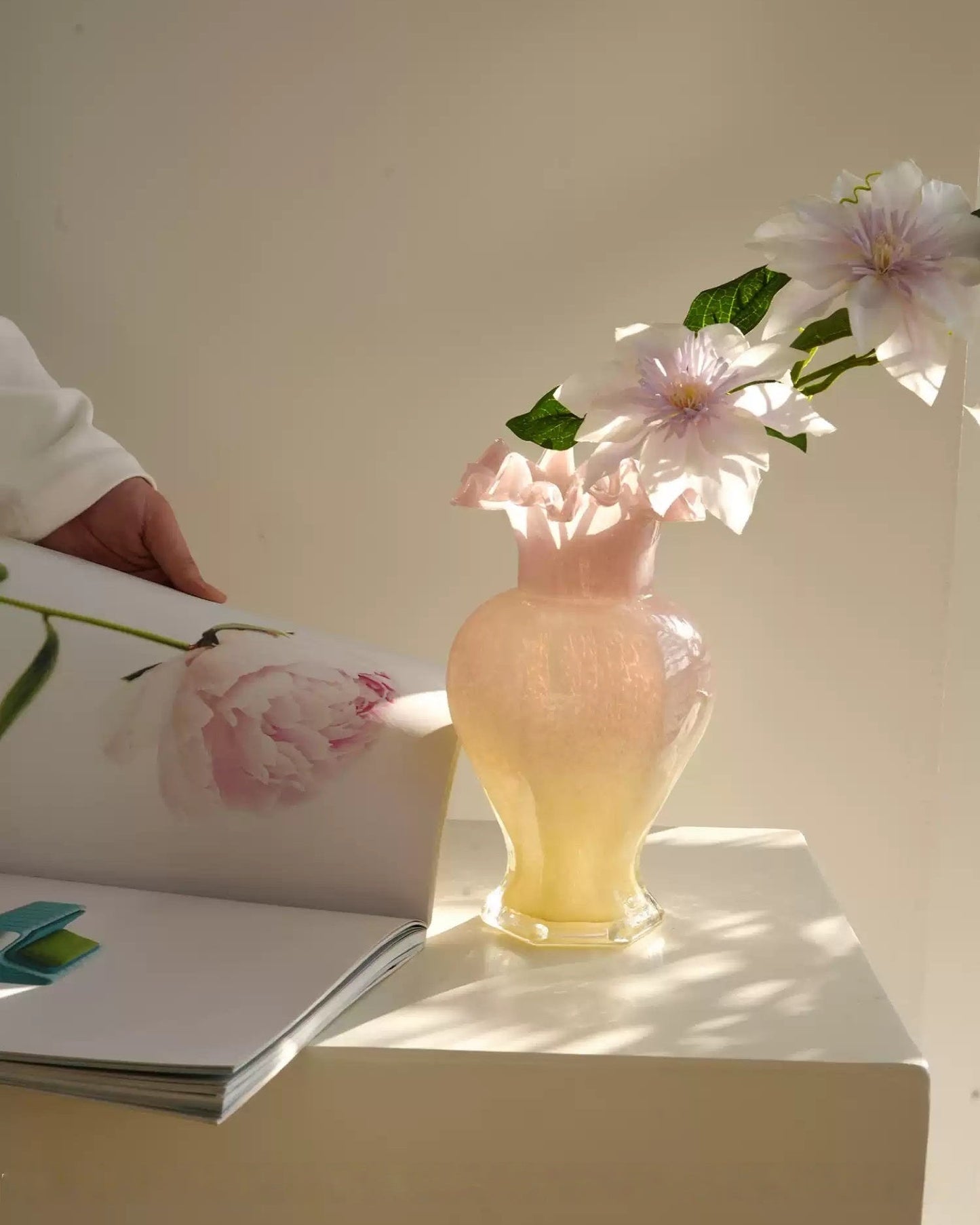 Peach/Purple Glass Flower Vase
