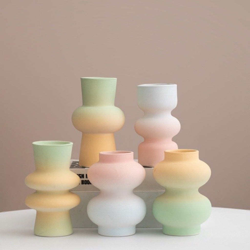 Handmade Ceramic Gradient Vase, Dopamine Geometric Matte Flower Vessels