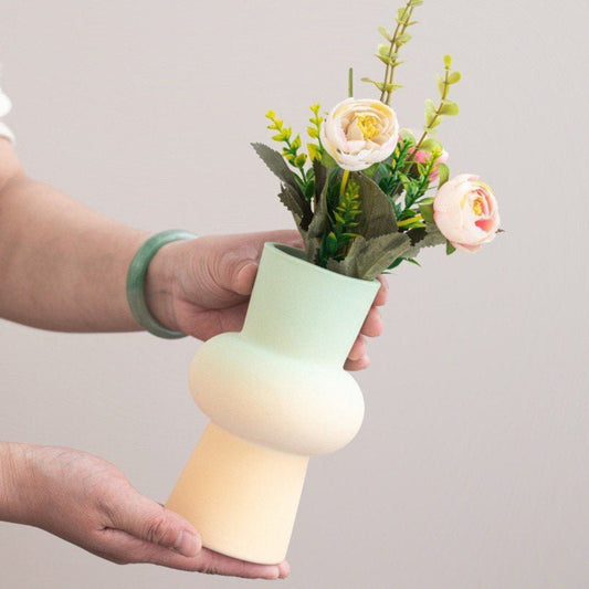 Handmade Ceramic Gradient Vase, Dopamine Geometric Matte Flower Vessels