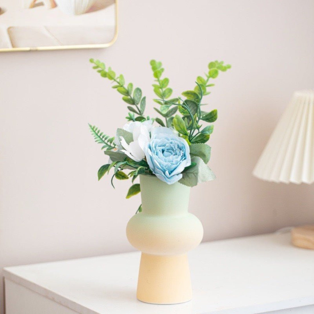 Handmade Ceramic Gradient Vase, Dopamine Geometric Matte Flower Vessels